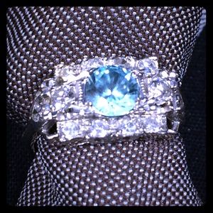 14K White Gold Aquamarine Diamond Cocktail Ring